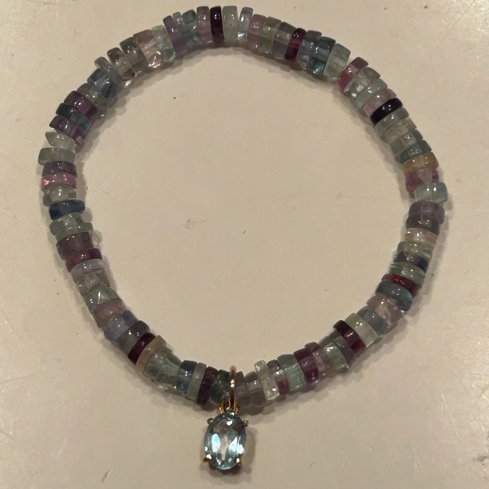 AMELIA ROSE DESIGNS Rainbow Fluorite Blue Topaz Stretch Bracelet